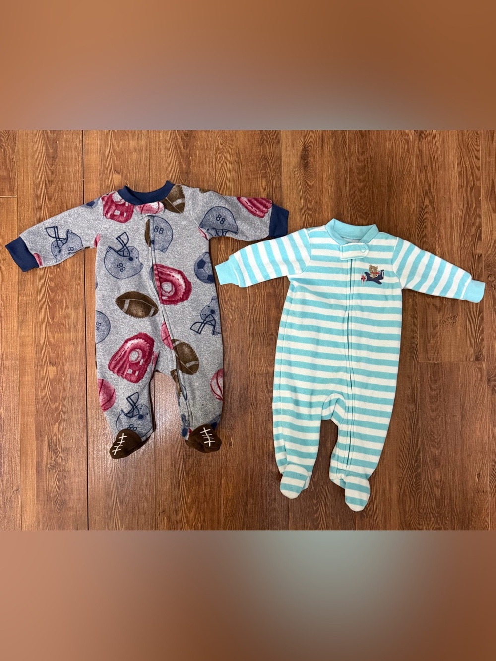 Baby Boy One Piece Sleepers by Carters - Size 3M - Sports/ Airplane